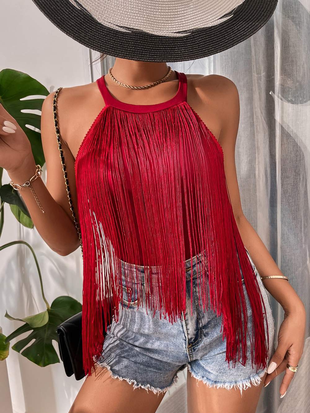 Rose | Neck Tassel Top