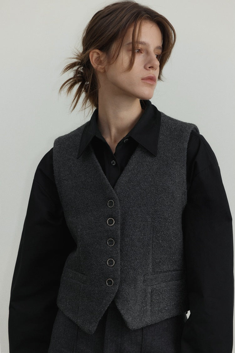 Rose | French V-Neck Wool Vest