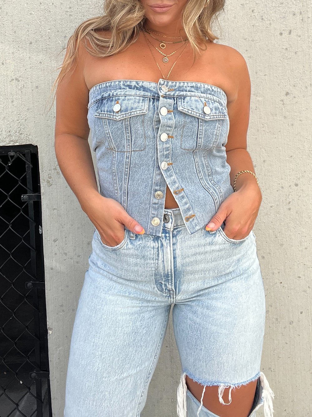 Rose | Brit Denim Corset Top - Rose Fashion