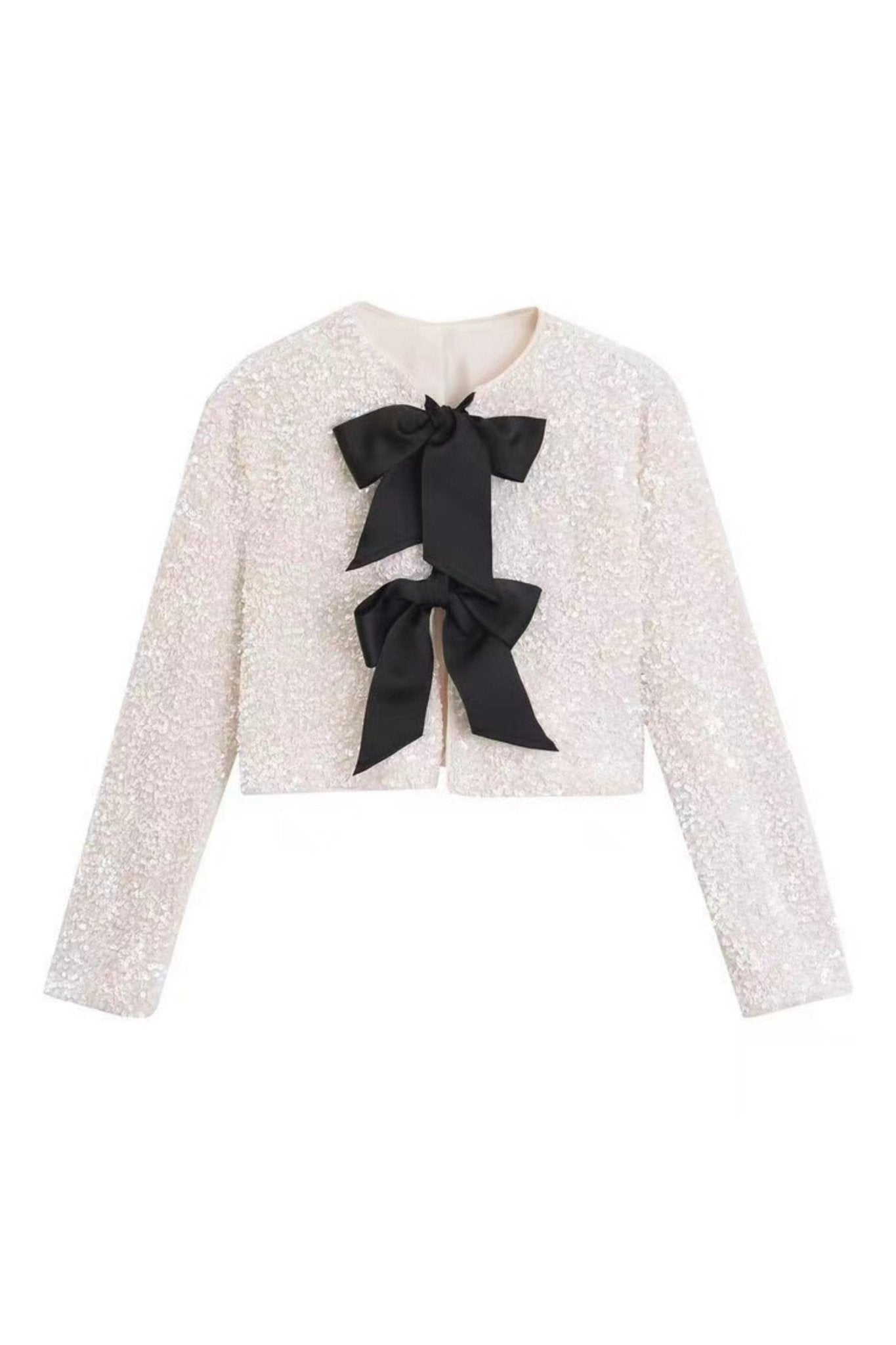 Rose | Cara Bow - tie Sequins Coat - Rose Fashion